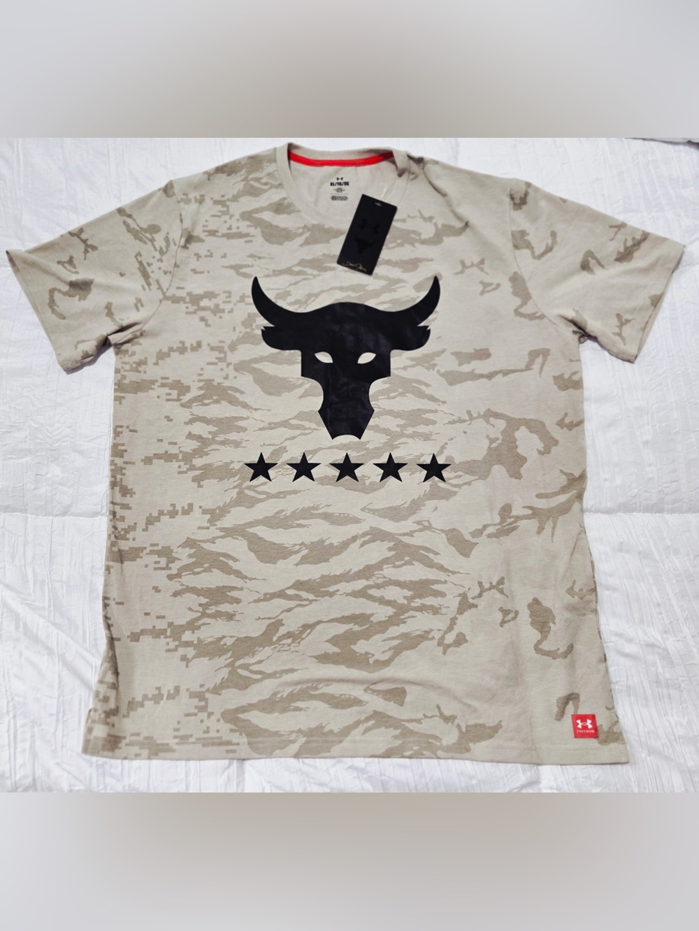 Under Armour Men’s Desert Camo Short Sleeve Tee - Tan with Black Bull Logo